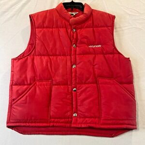 Vintage 80s Men's Swingster Hyundai Red Puffer‎ Vest Snap Large Made in USA